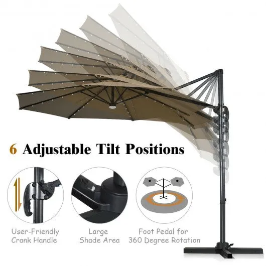 10 Ft Patio Offset Cantilever Umbrella with Solar Lights-Coffee