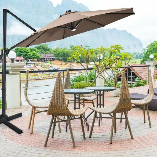 10 Ft Patio Offset Cantilever Umbrella with Solar Lights-Coffee