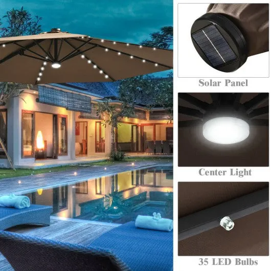 10 Ft Patio Offset Cantilever Umbrella with Solar Lights-Coffee