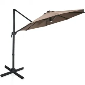 10 Ft Patio Offset Cantilever Umbrella with Solar Lights-Coffee