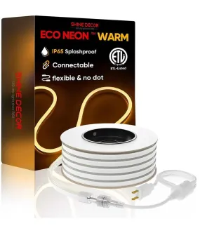 110V Eco LED Neon Rope Light Warm White 2600K Energy Efficient 189Lumens/M