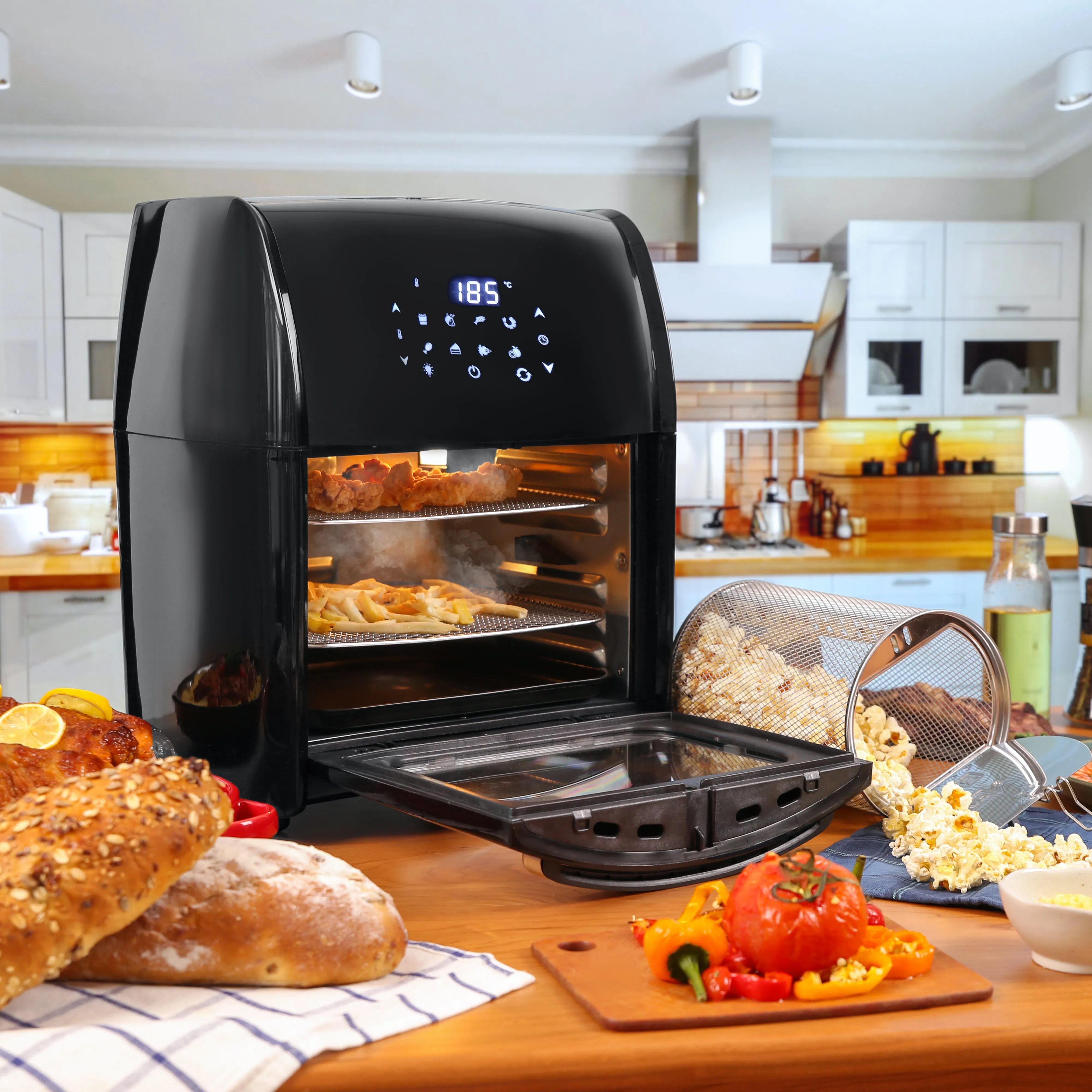 14L Digital Turbo Air Fryer Cooker w/Rotisserie & 8 Programs