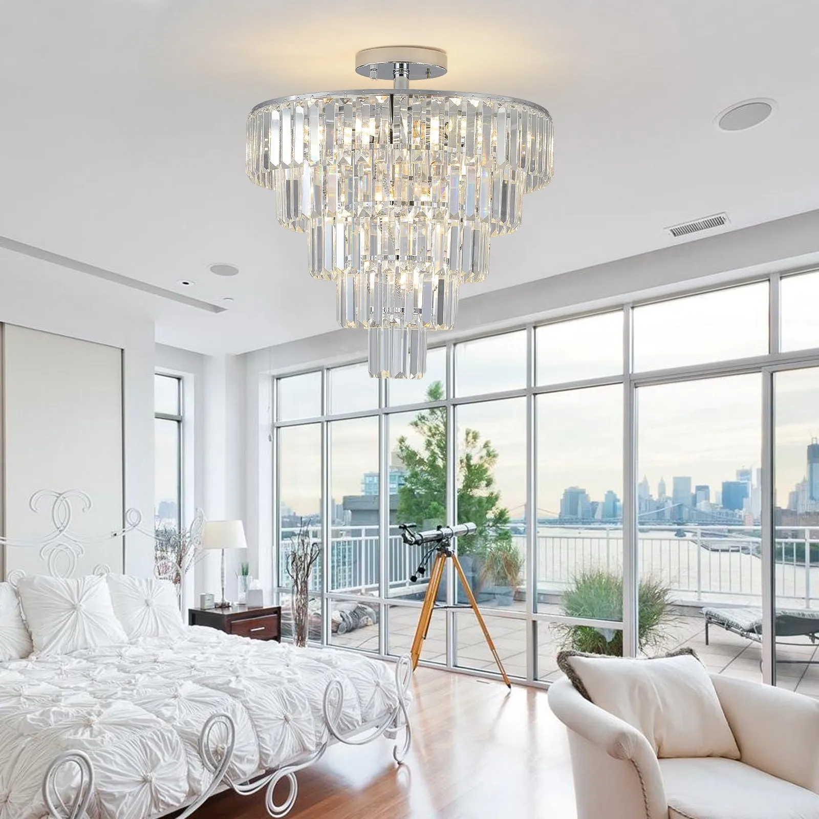 19.7" Chrome Luxury Crystal Chandelier Round K9 Crystal Light Luxury Home Decor Lighting