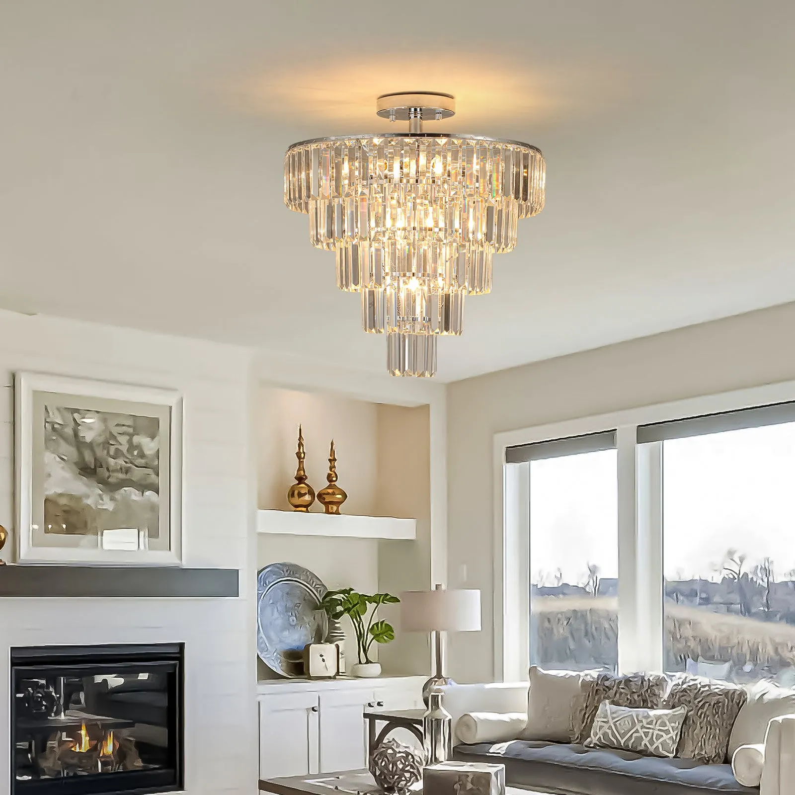 19.7" Chrome Luxury Crystal Chandelier Round K9 Crystal Light Luxury Home Decor Lighting