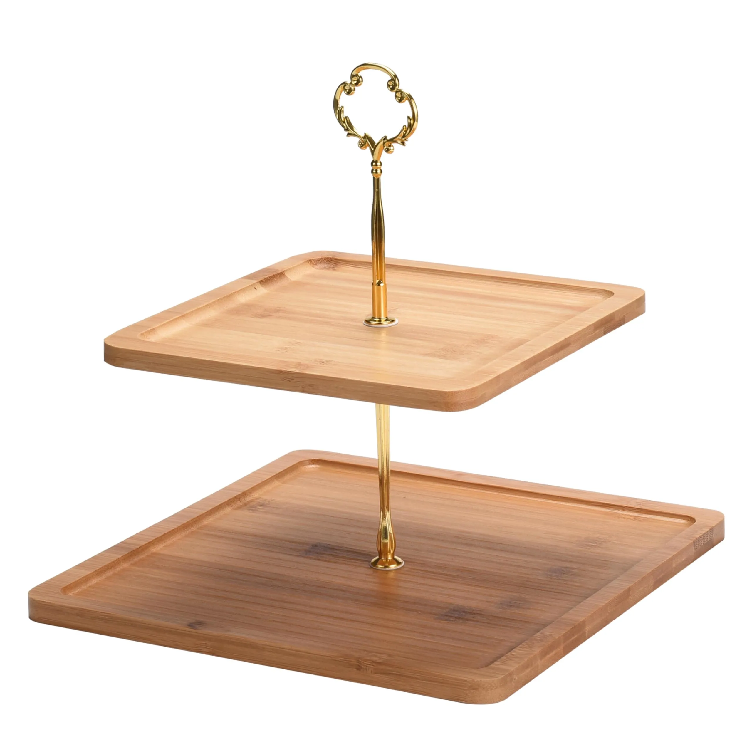 2-Tiered Serving Tray - Wood And Metal Cake Stand For Culinary Creations -