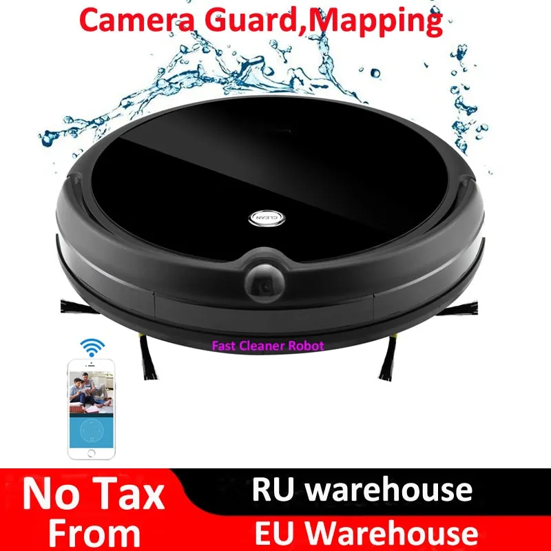 2018 Camera Guard Video Call Wet Dry Electric Vacuum Cleaner Robot With Map Navigation,WiFi App Control,Smart Memory,Water Tank