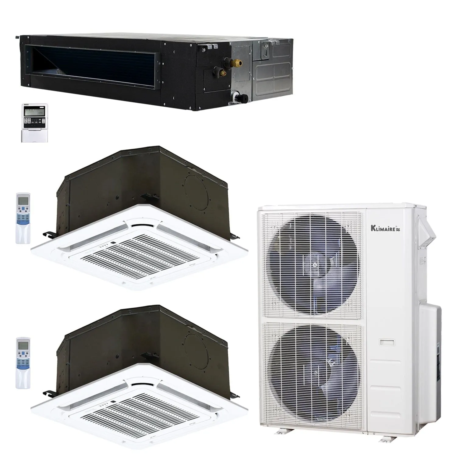 3-Zone Klimaire 20.8 SEER2 Multi Split Ceiling Cassette Ducted Recessed Air Conditoner Heat Pump System 18 18 24