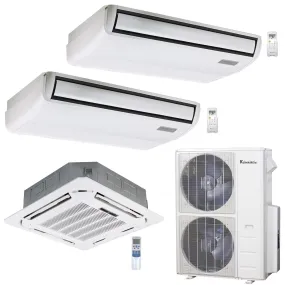 3-Zone Klimaire 21.1 SEER2 Multi Split Floor-ceiling Ceiling Cassette Air Conditioner Heat Pump System 18 18 24