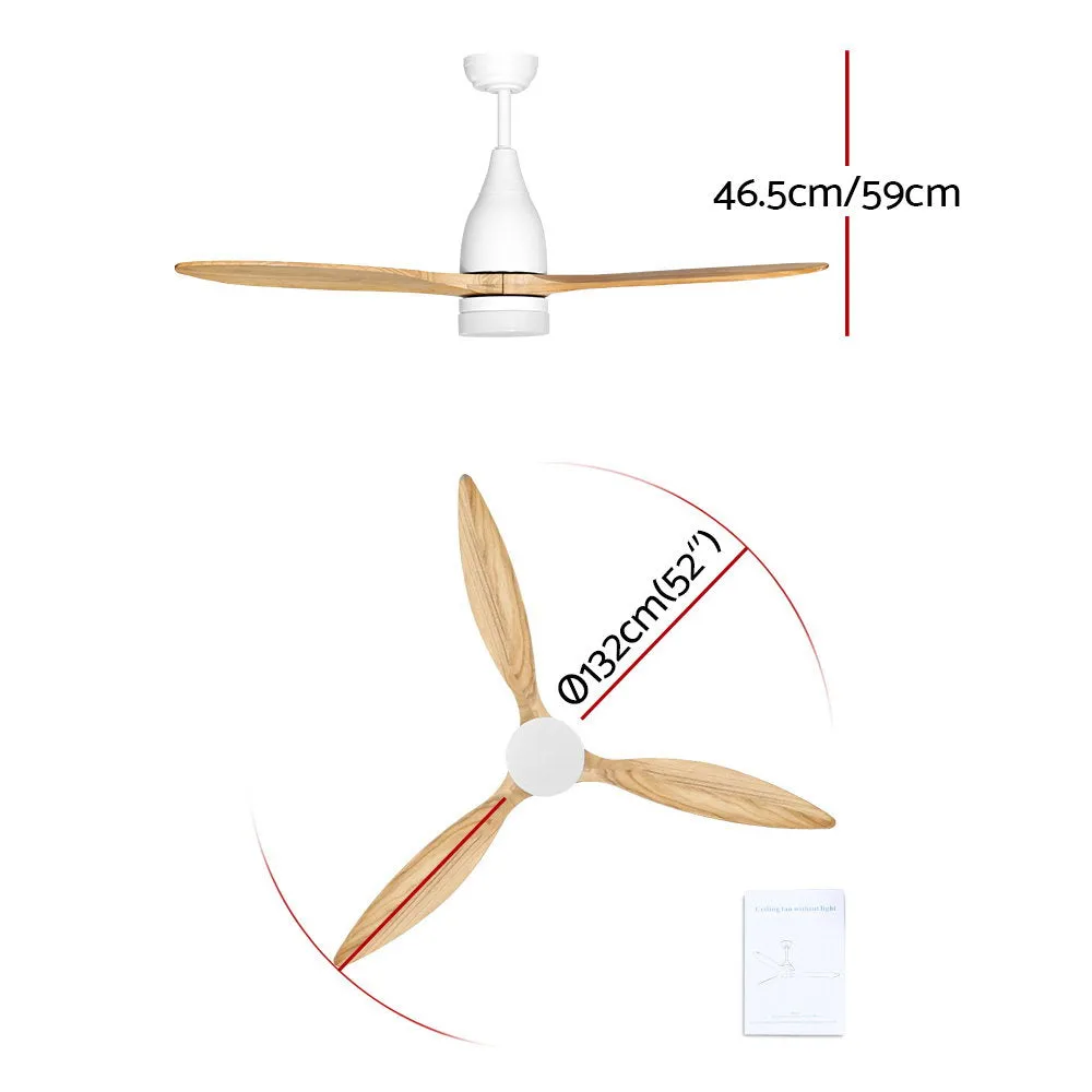 52'' Ceiling Fan LED Light Remote Control Wooden Blades Timer 1300mm