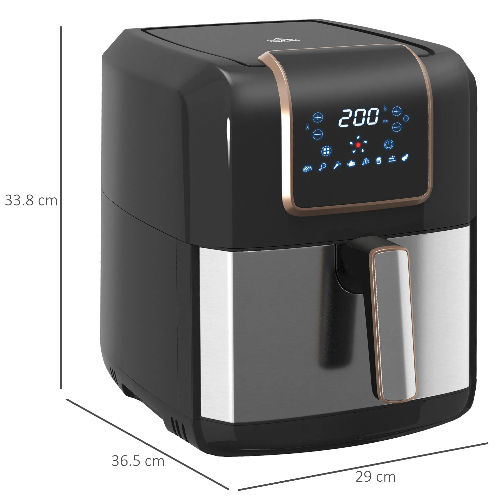 Air Fryer 1700W 6.5L with Digital Display Timer for Low Fat Cooking