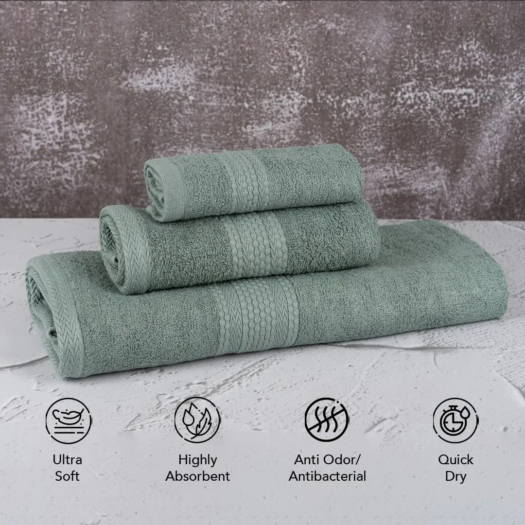 BePlush 3 Piece Towels Set | Ultra Soft, Highly Absorbent, Anti Bacterial (Bath Towel, Hand Towel and Face Towel) Perfect as a Diwali/House Warming/wedding (Gift Box : Olive Green)