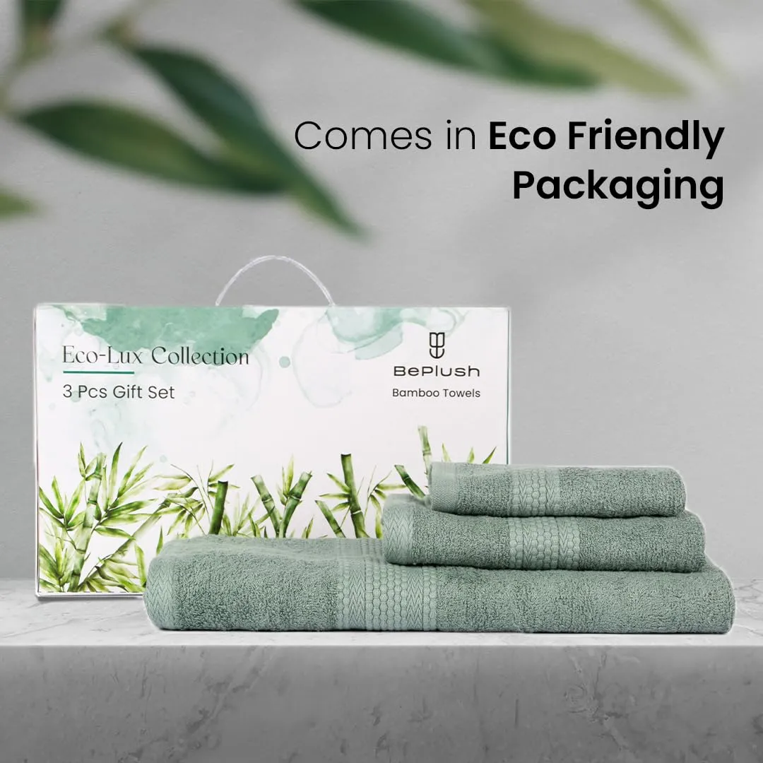 BePlush 3 Piece Towels Set | Ultra Soft, Highly Absorbent, Anti Bacterial (Bath Towel, Hand Towel and Face Towel) Perfect as a Diwali/House Warming/wedding (Gift Box : Olive Green)