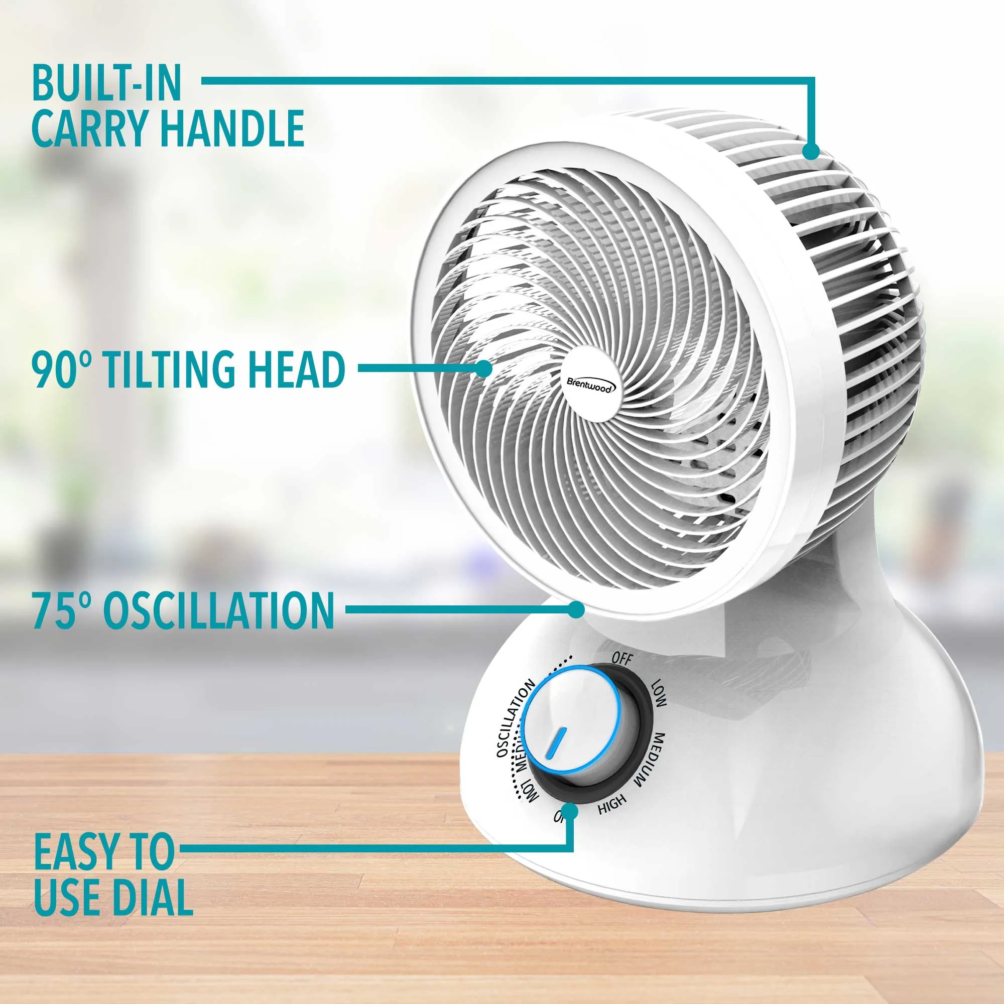 Brentwood F-650MW 6-Inch 3-Speed Oscillating Air Circulator Desktop Fan, White