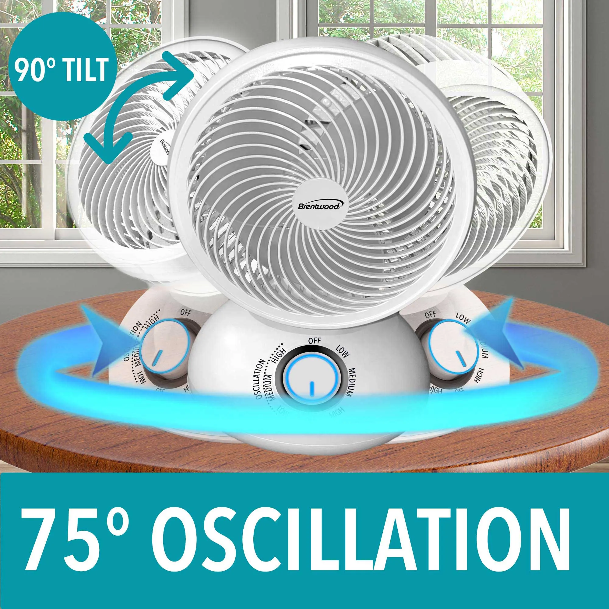 Brentwood F-650MW 6-Inch 3-Speed Oscillating Air Circulator Desktop Fan, White