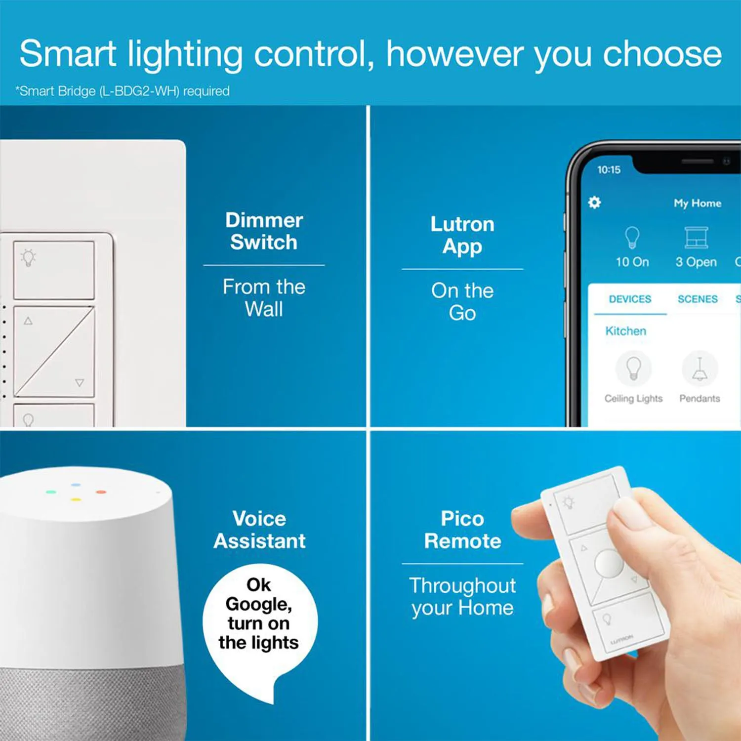 Caseta Wireless Smart LED Dimmer Switch, 3-Way/Multi-Location, Black