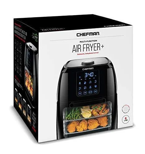 Chefman 6.3 Quart Digital Air Fryer  Rotisserie, Dehydrator, Convection Oven, 8 Touch Screen Presets Fry, Roast, Dehydrate & Bake, BPA-Free, Auto Shutoff, Accessories Included, XL Family Size, Black