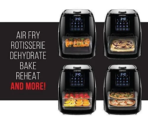 Chefman 6.3 Quart Digital Air Fryer  Rotisserie, Dehydrator, Convection Oven, 8 Touch Screen Presets Fry, Roast, Dehydrate & Bake, BPA-Free, Auto Shutoff, Accessories Included, XL Family Size, Black