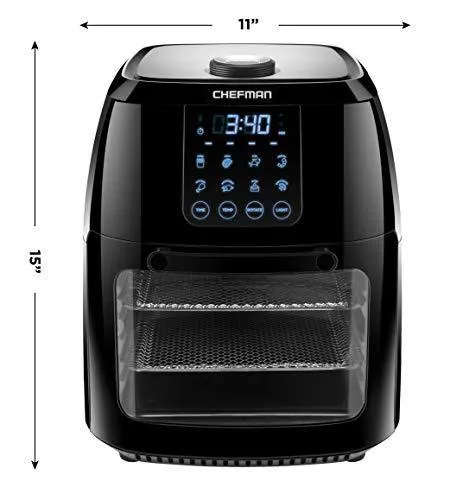 Chefman 6.3 Quart Digital Air Fryer  Rotisserie, Dehydrator, Convection Oven, 8 Touch Screen Presets Fry, Roast, Dehydrate & Bake, BPA-Free, Auto Shutoff, Accessories Included, XL Family Size, Black