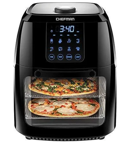 Chefman 6.3 Quart Digital Air Fryer  Rotisserie, Dehydrator, Convection Oven, 8 Touch Screen Presets Fry, Roast, Dehydrate & Bake, BPA-Free, Auto Shutoff, Accessories Included, XL Family Size, Black