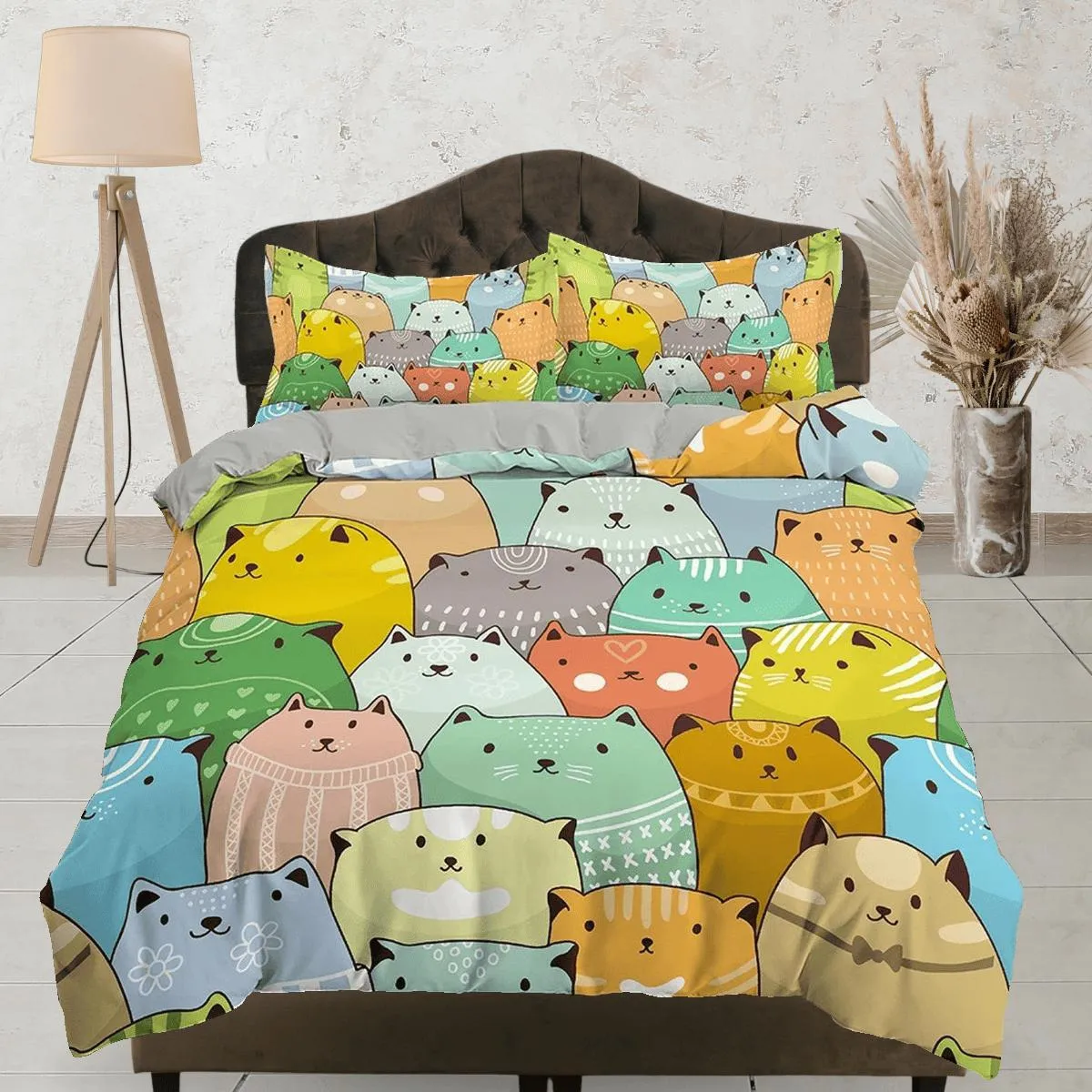 Colorful Fat Cats Toddler Bedding, Unique Duvet Cover for Nursery Kids, Crib Bedding & Pillowcase, Baby Zipper Bedding, King Queen Full Twin