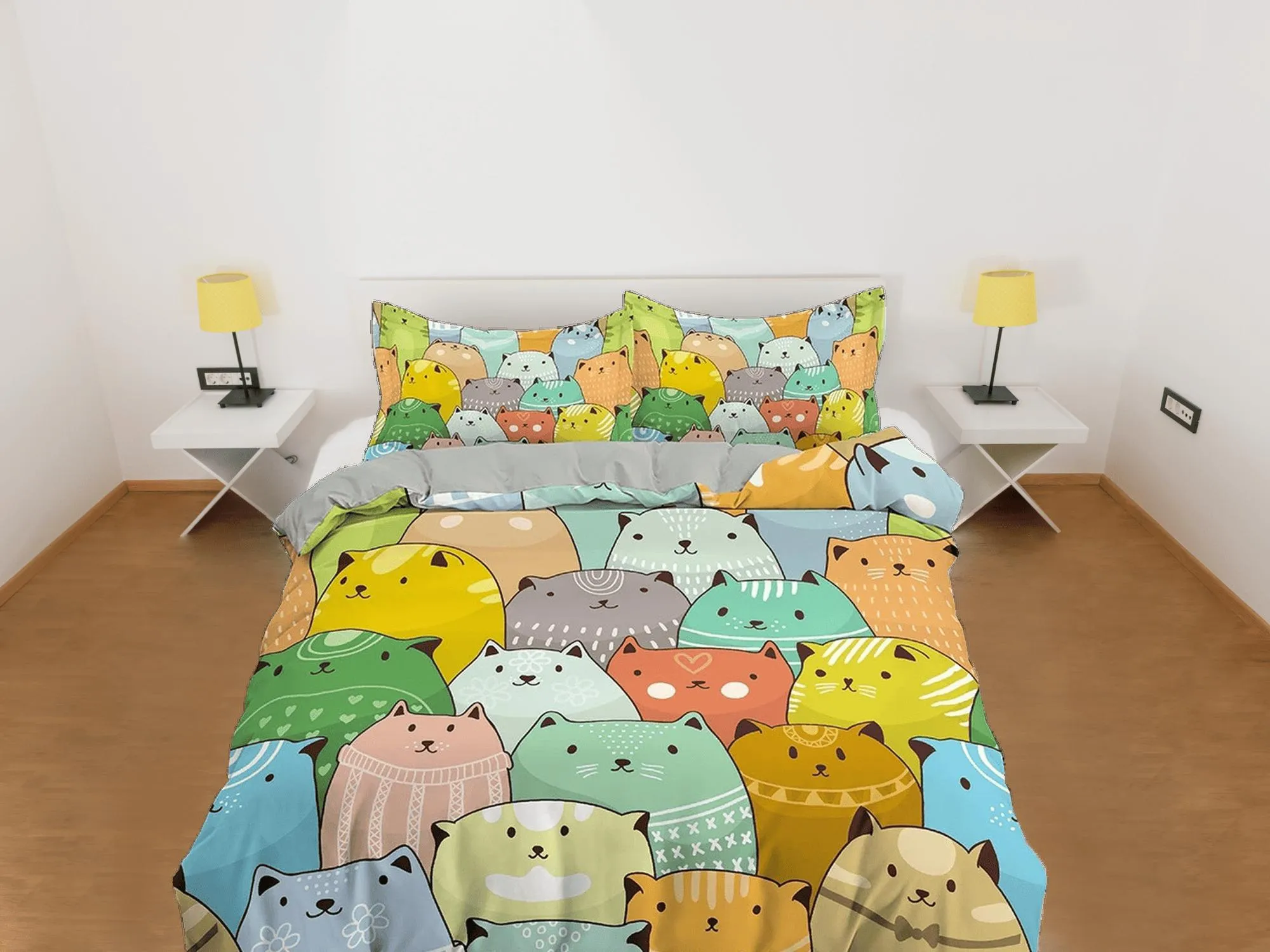 Colorful Fat Cats Toddler Bedding, Unique Duvet Cover for Nursery Kids, Crib Bedding & Pillowcase, Baby Zipper Bedding, King Queen Full Twin