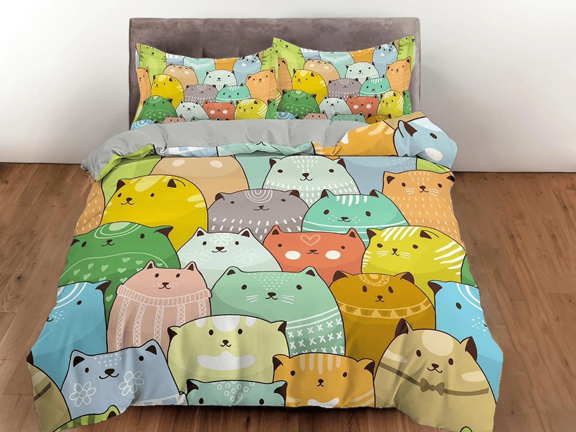 Colorful Fat Cats Toddler Bedding, Unique Duvet Cover for Nursery Kids, Crib Bedding & Pillowcase, Baby Zipper Bedding, King Queen Full Twin