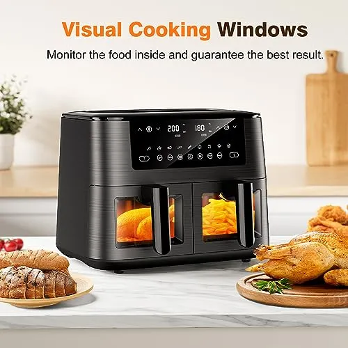 Dual Air Fryer with Visual Window, 9L XL Capacity (New)