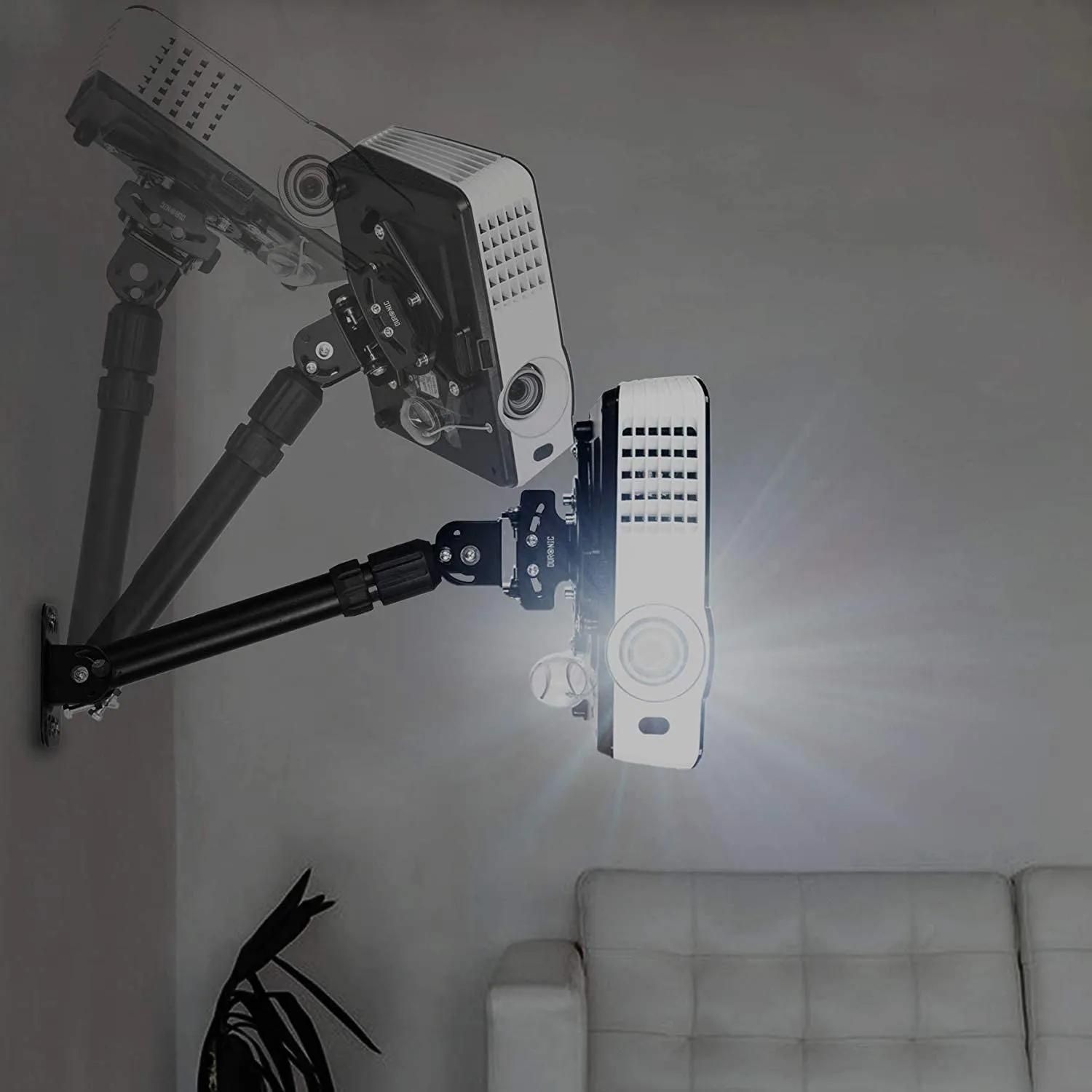 Duronic PB04XL Projector Mount | Projector Ceiling Mount | Universal Wall Mount | Bracket for Video Projector | Rotatable and Swivelling | Home Cinema | Load Capacity up to 13.6 kg | 360° Rotation