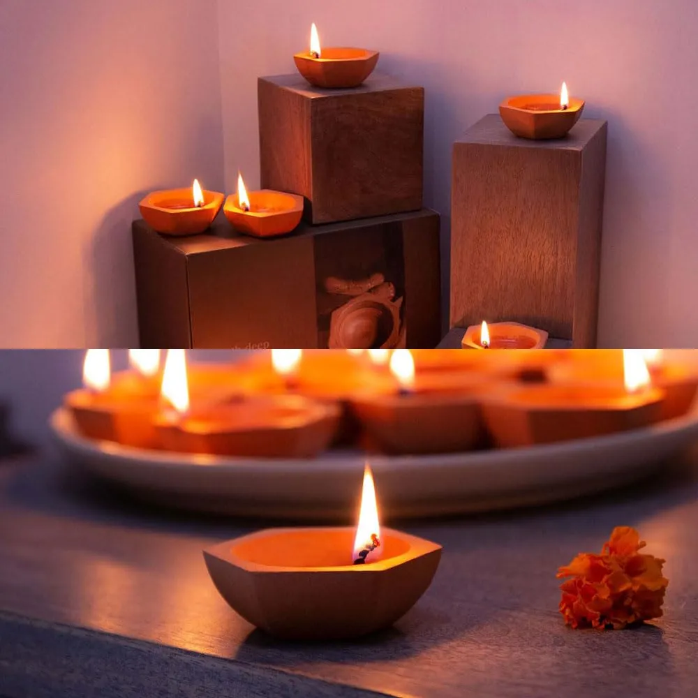 Ellementry Teracotta Shathdeep Diya Set of 48 | Oil/Wax Lamp for Puja & Religious Rituals | Deepak for Home, Office & Temples | Diyas for Diwali| Diwali Puja Home Decoration Items | Home Decor Items