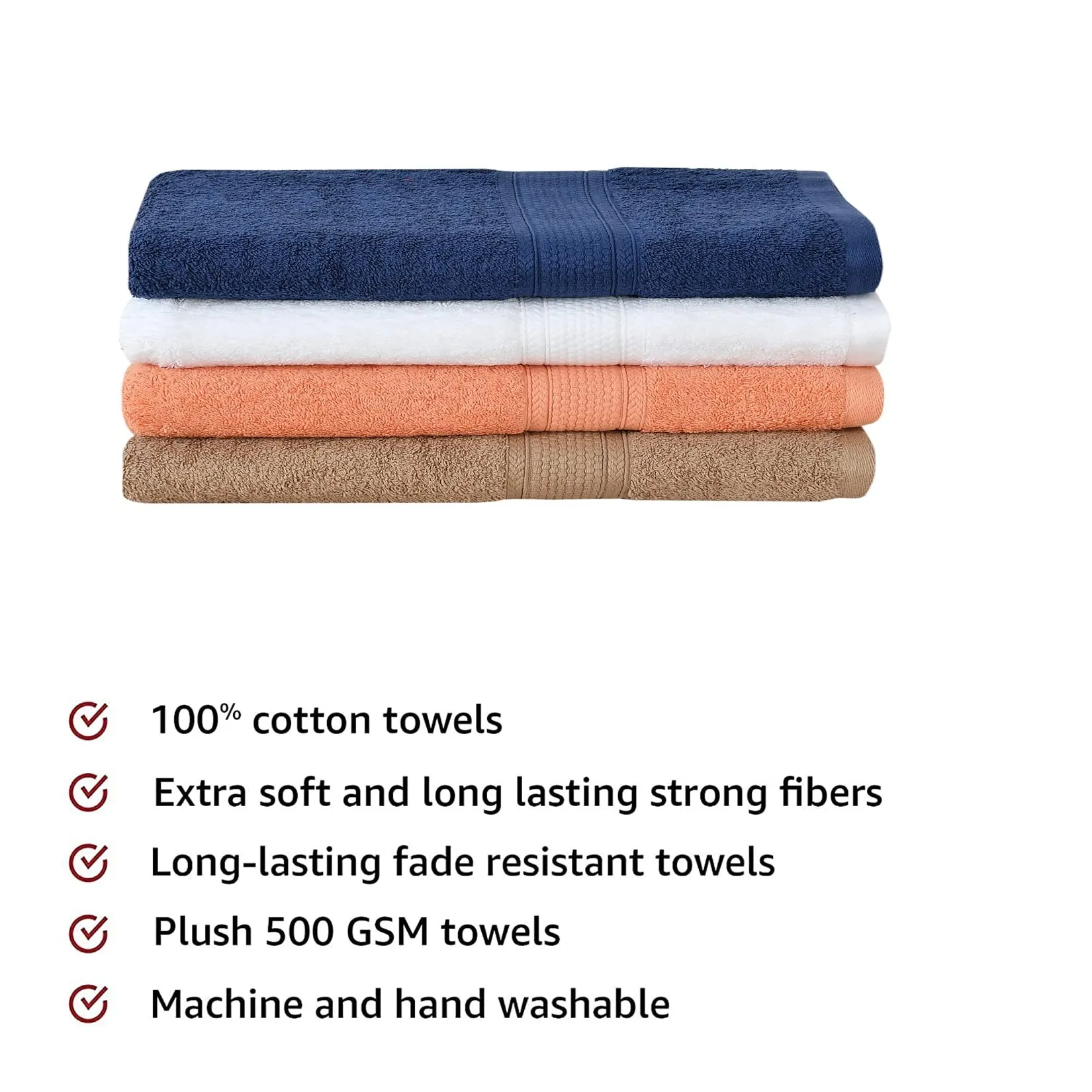 F2L 500 GSM Ultra-Premium Soft & Skin Friendly | High Water Absorber Towels | 100% Pure Cotton | Bath Towel Set for Men & Women | Quick Dry (27 x 54 Inch | Multi Color) 4pc