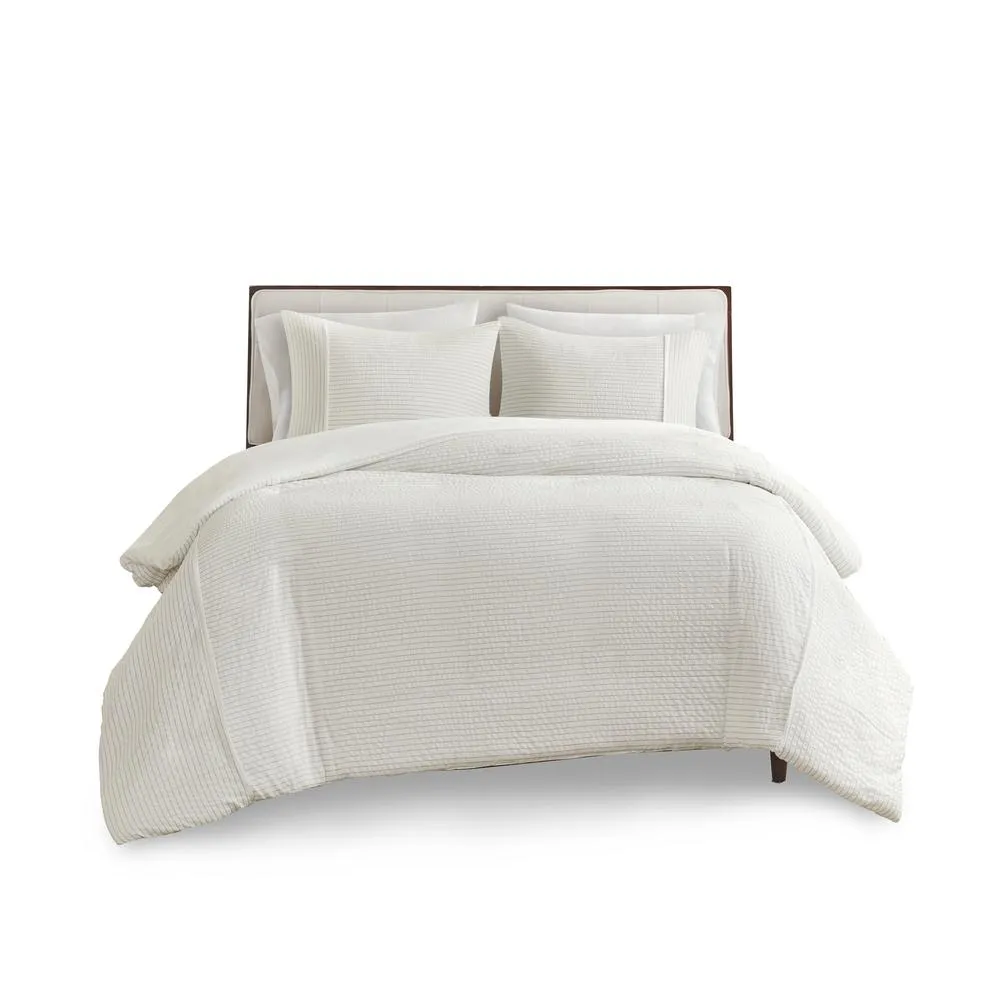 Florence | 3 Piece King/Cal King Striped Seersucker Oversized Duvet Cover Set