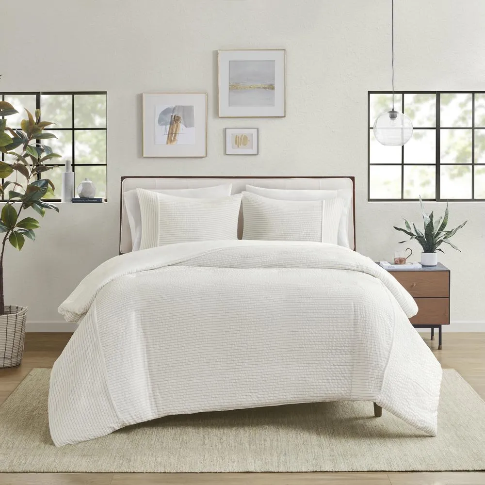 Florence | 3 Piece King/Cal King Striped Seersucker Oversized Duvet Cover Set