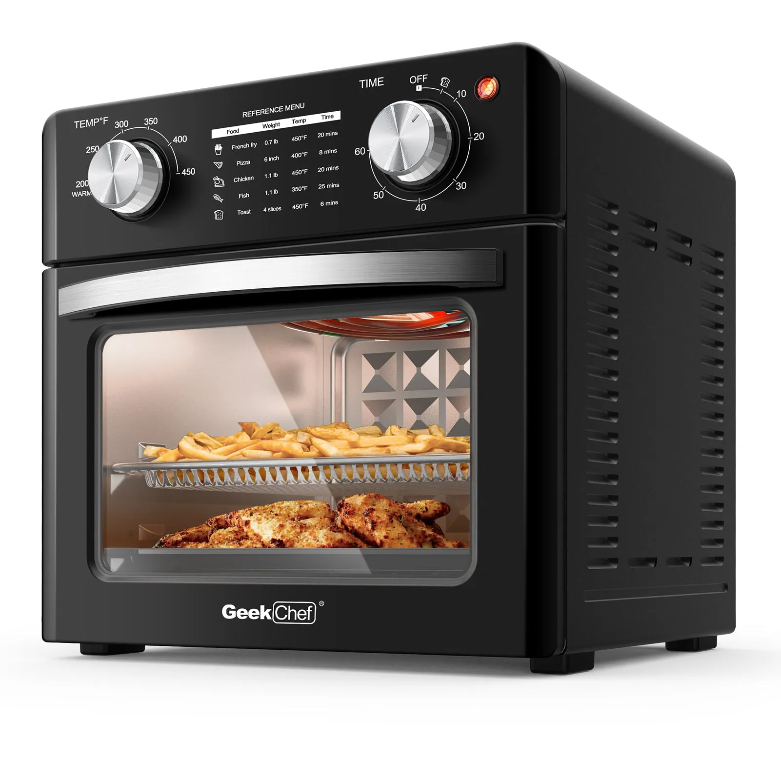 GEEK CHEF 1400W Air Fryer 10QT Large Capacity Oil-Free Stainless Steel 4 Slice Countertop Toaster Oven