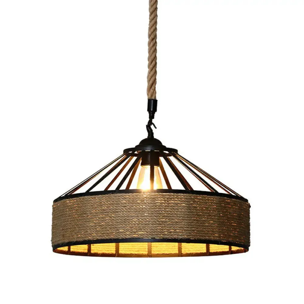 Hemp Rope Industrial Pendant Light for Restaurants - Single Ceiling Fixture