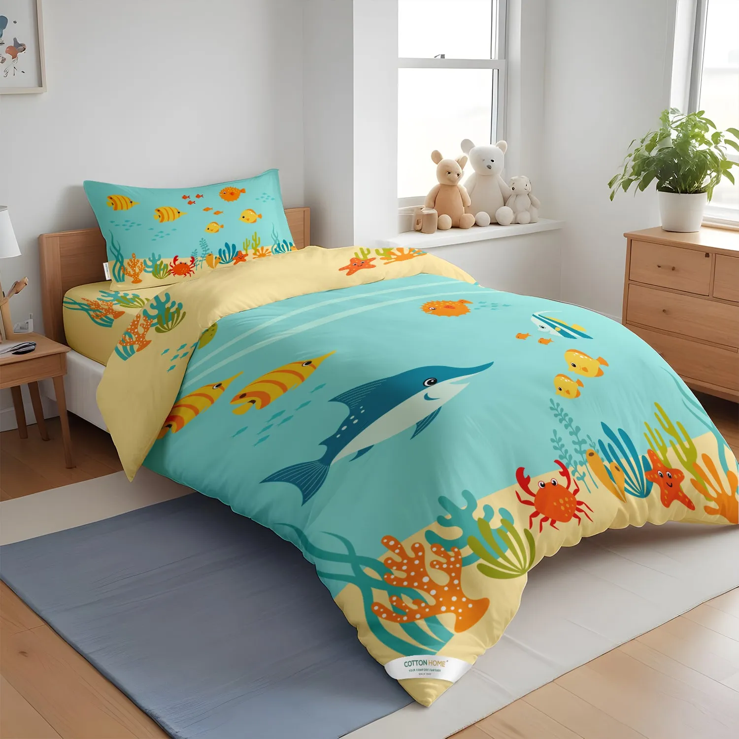 Kids Duvet Cover Set 3 Pcs - Aqua Print | 135x220cm | Microfiber | Cotton Home