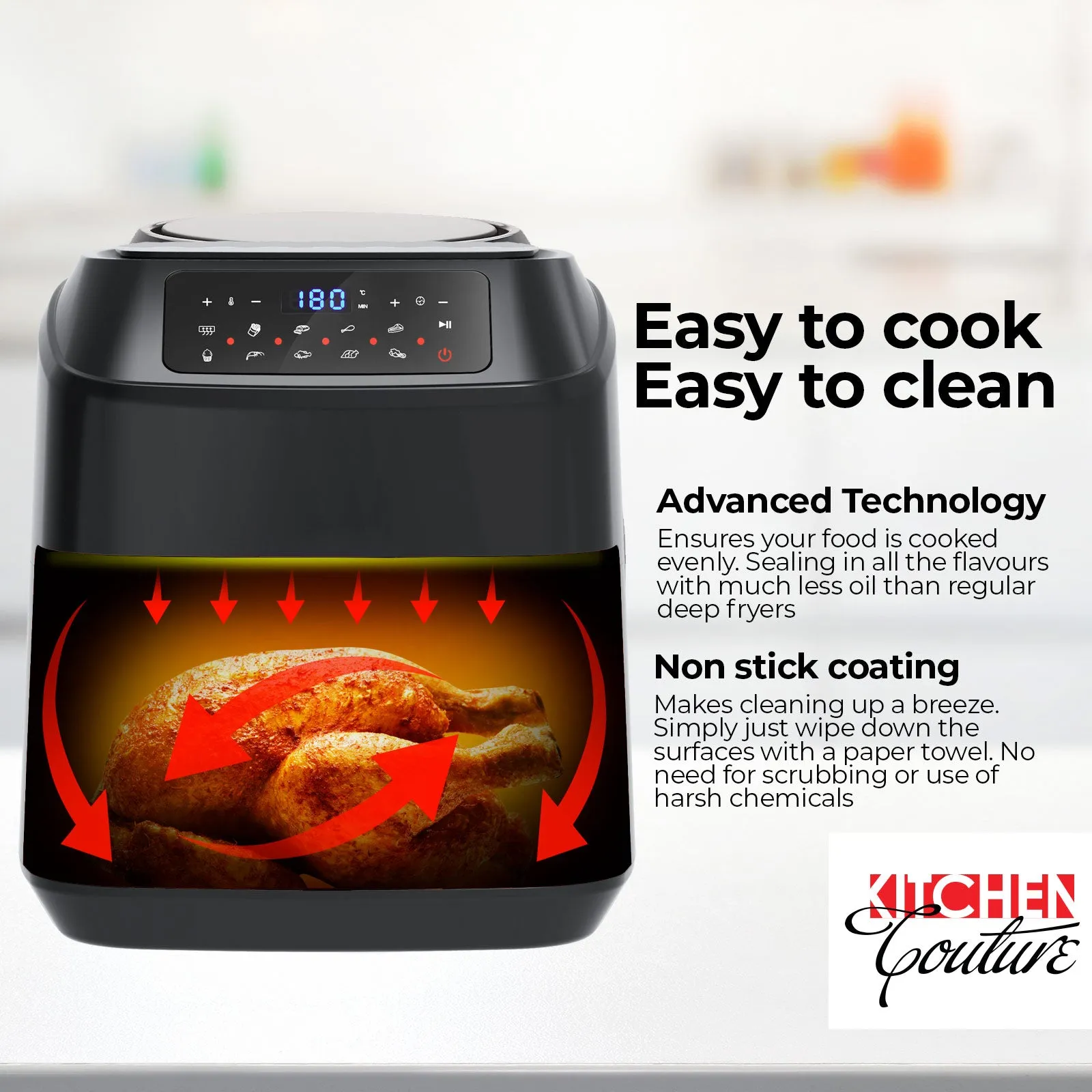 Kitchen Couture 11.5 Litre Air Fryer Multifunctional LCD Digital Display - Black