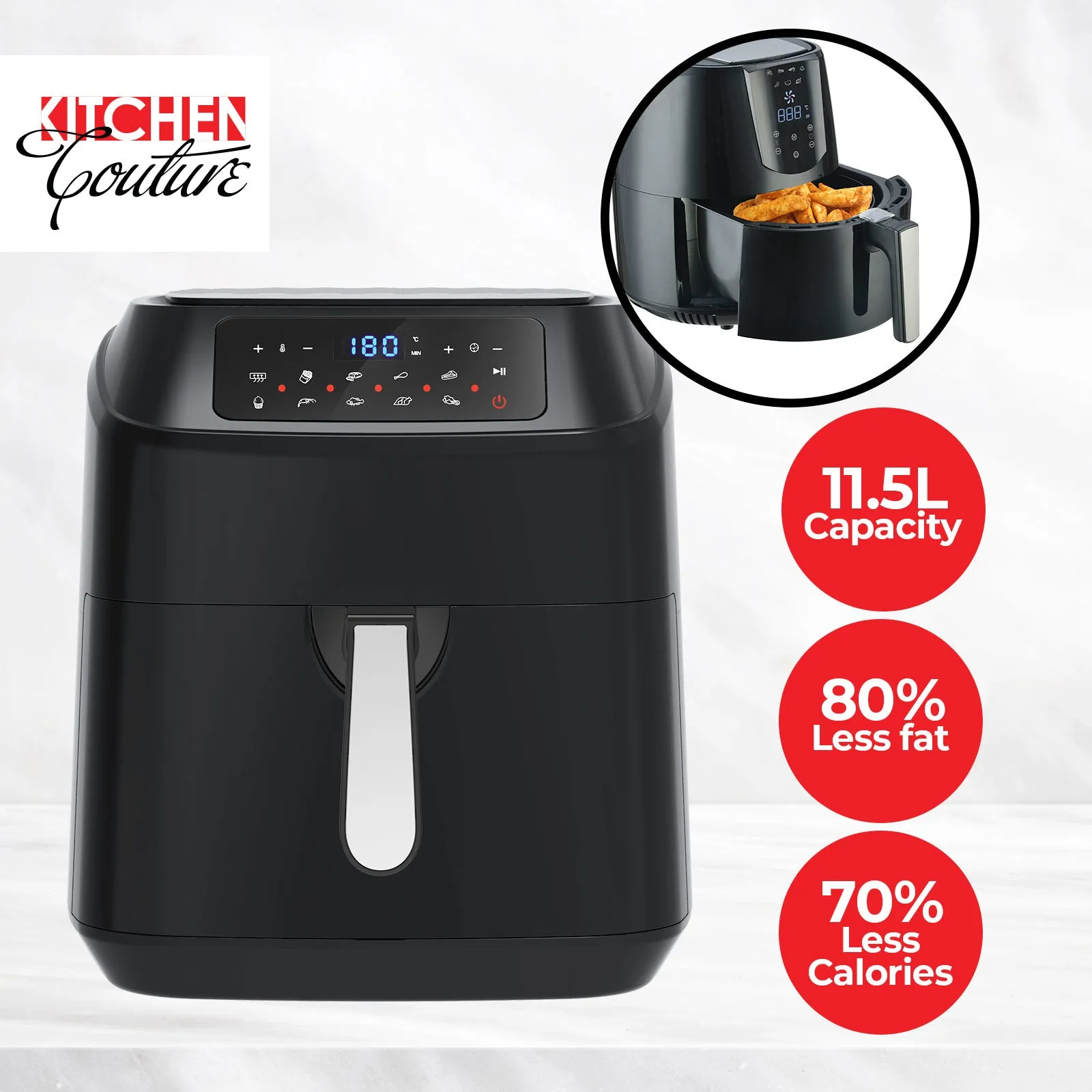 Kitchen Couture 11.5 Litre Air Fryer Multifunctional LCD Digital Display - Black