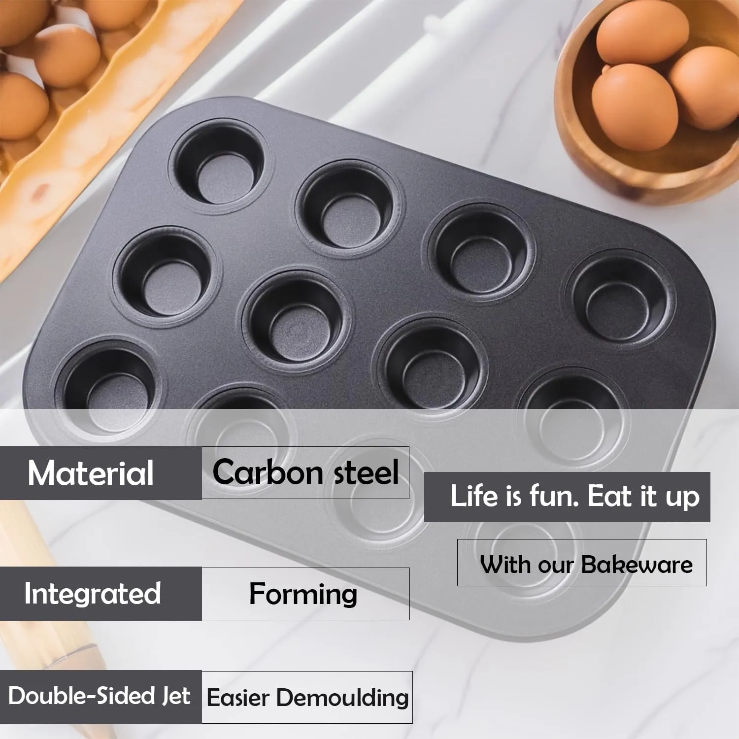 Kuber Industries 12 Slots Non-Stick Cup Cake Tray|Cup Cake Mould for Baking|Idol for Muffin, Small Cake-Pack of 2 (Black)