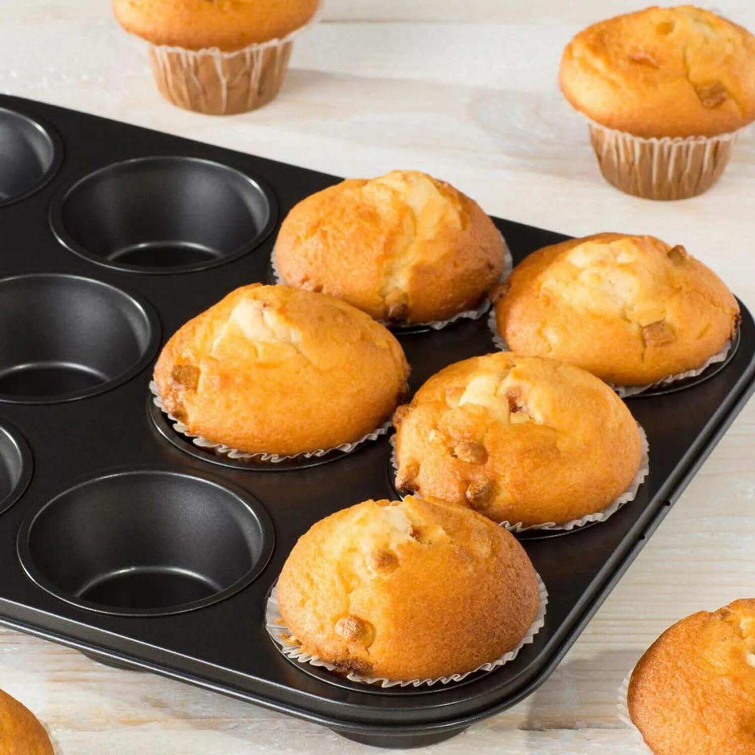 Kuber Industries 12 Slots Non-Stick Cup Cake Tray|Cup Cake Mould for Baking|Idol for Muffin, Small Cake-Pack of 2 (Black)