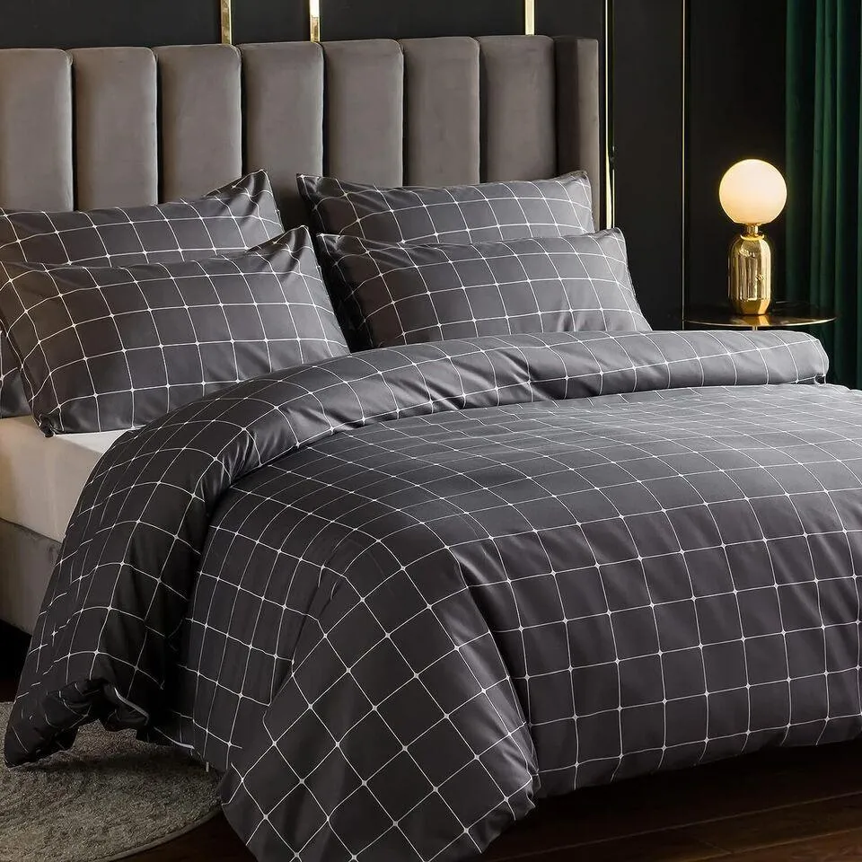 Lazzaro Duvet Cover Set-Checkered (Charcoal)