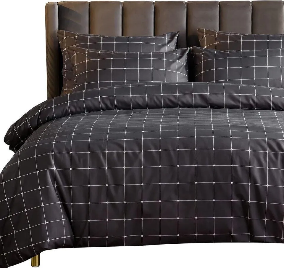 Lazzaro Duvet Cover Set-Checkered (Charcoal)