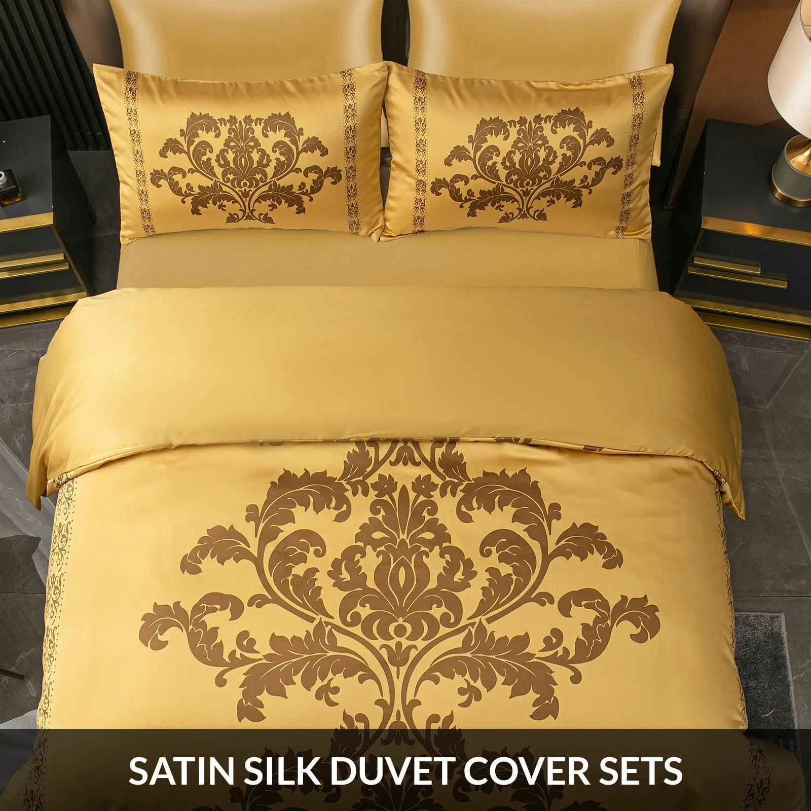 Lazzaro Duvet Cover Set-Damask (Gold Silk)