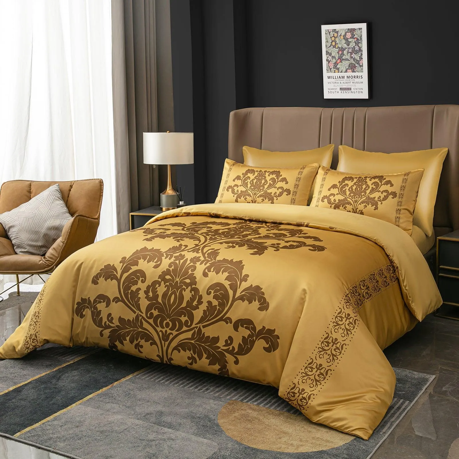 Lazzaro Duvet Cover Set-Damask (Gold Silk)