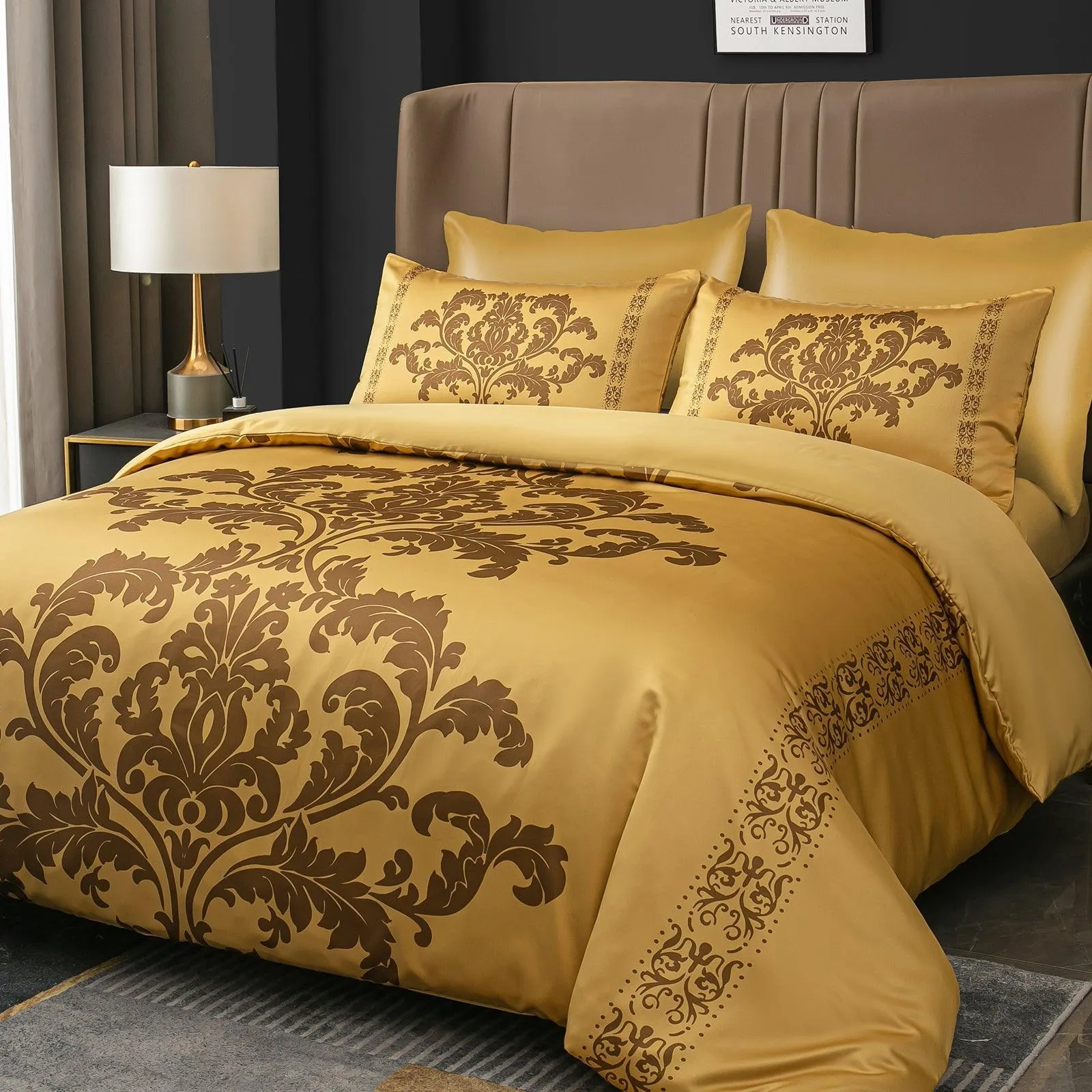 Lazzaro Duvet Cover Set-Damask (Gold Silk)