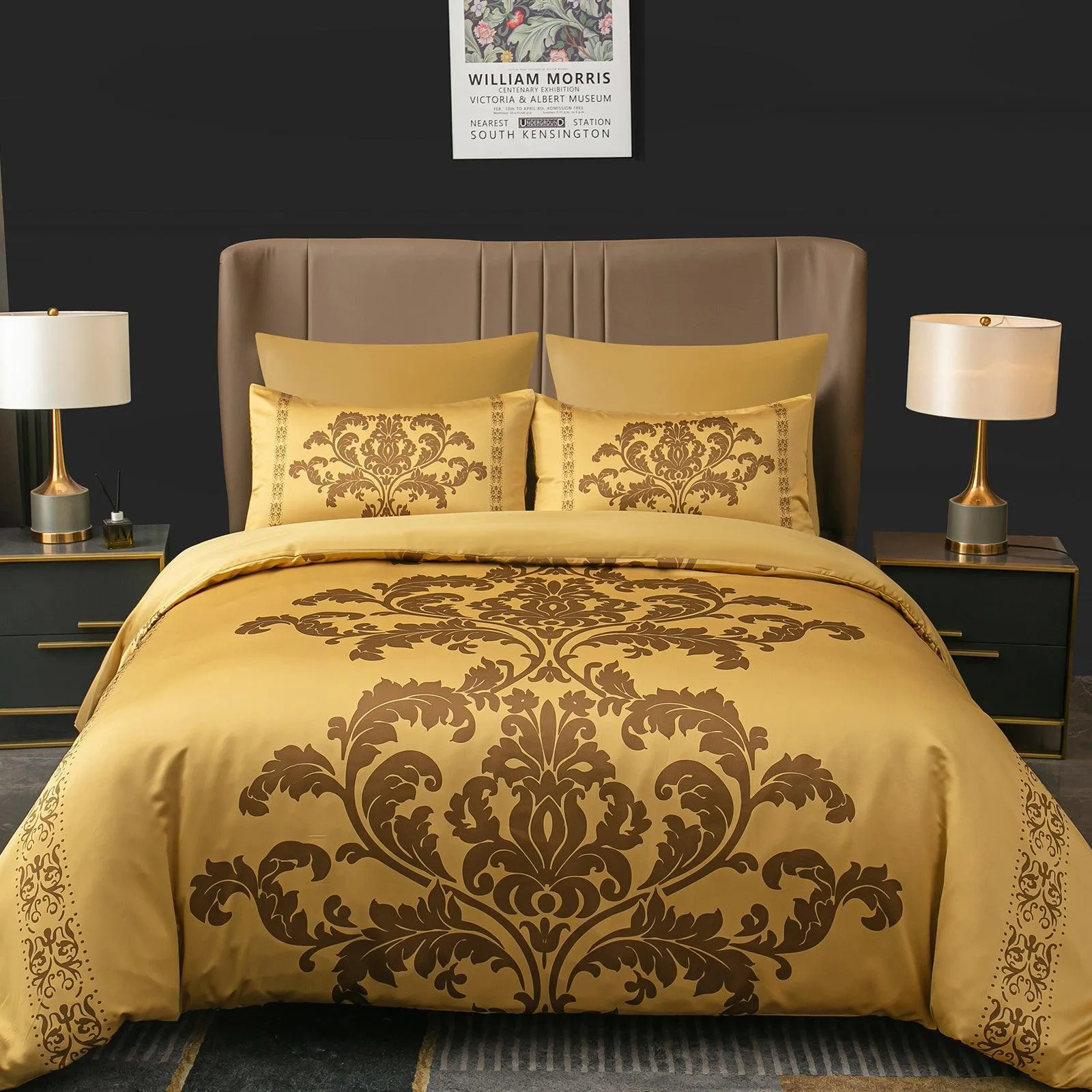 Lazzaro Duvet Cover Set-Damask (Gold Silk)