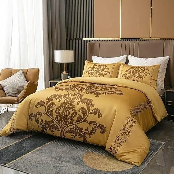 Lazzaro Duvet Cover Set-Damask (Gold Silk)