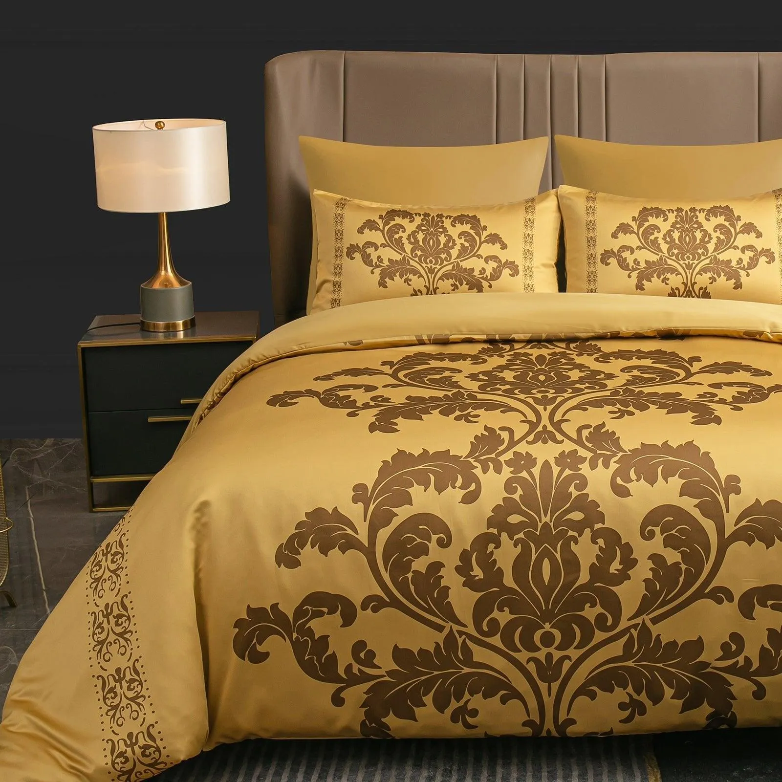 Lazzaro Duvet Cover Set-Damask (Gold Silk)