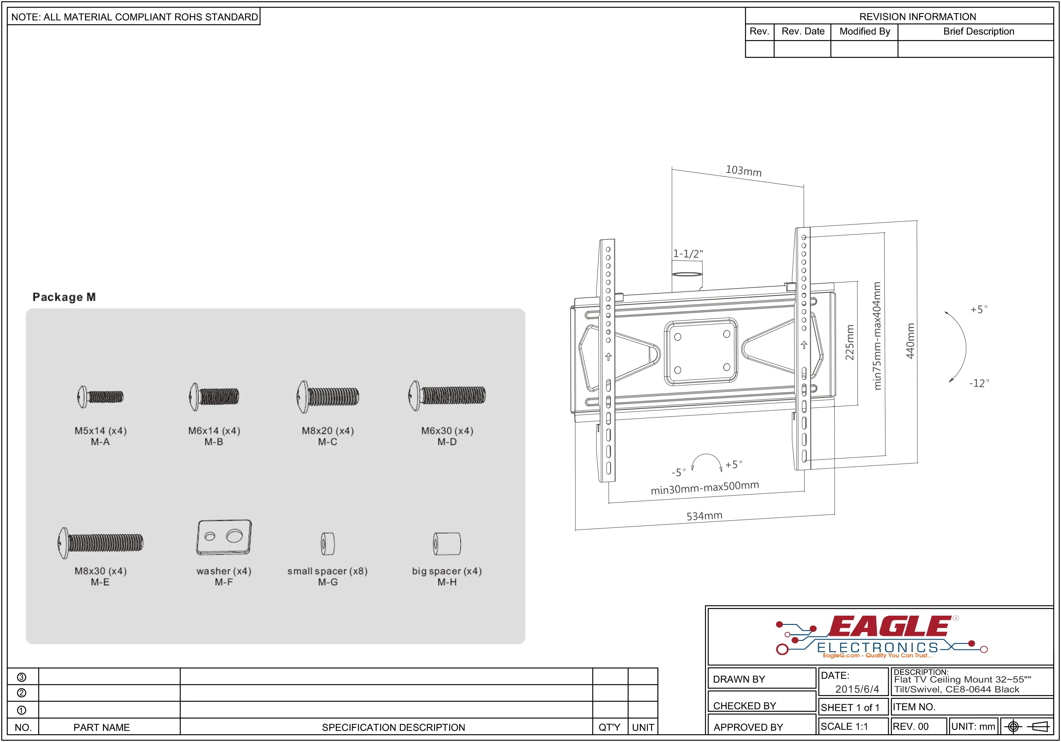 LCD LED TV 1.5" NPT Pipe Ceiling Mount 32~55", 400x400, CE8-0644