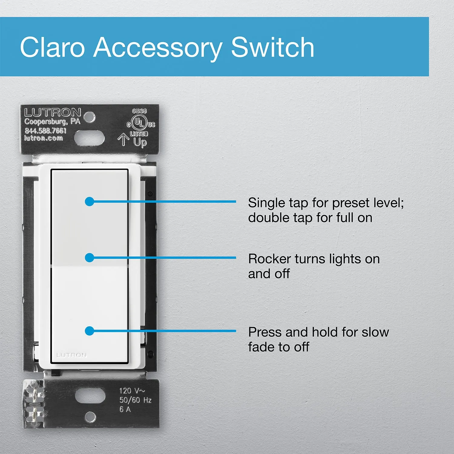 Lutron Caseta Claro Smart Accessory Switch, Not for Standalone Use, Light Almond