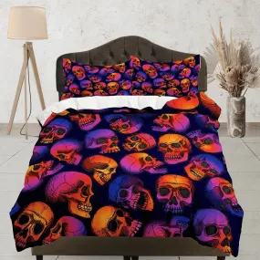 Neon skulls halloween bedding & pillowcase, gothic duvet cover, dorm bedding, halloween goth decor toddler bedding, halloween gift